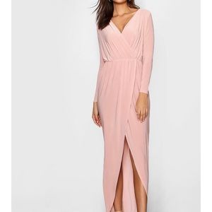 Pink Long, Long-Sleeve Dress with Slit